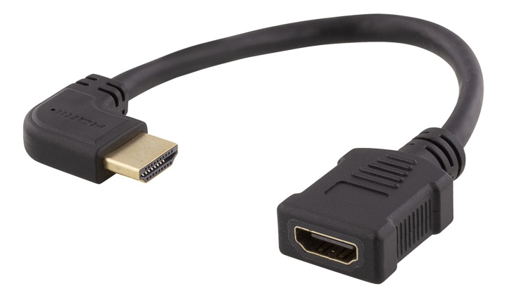 DELTACO Flexibel HDMI-adapter, 0,2 m, vinklad vänster, HDMI M/F, UHD
