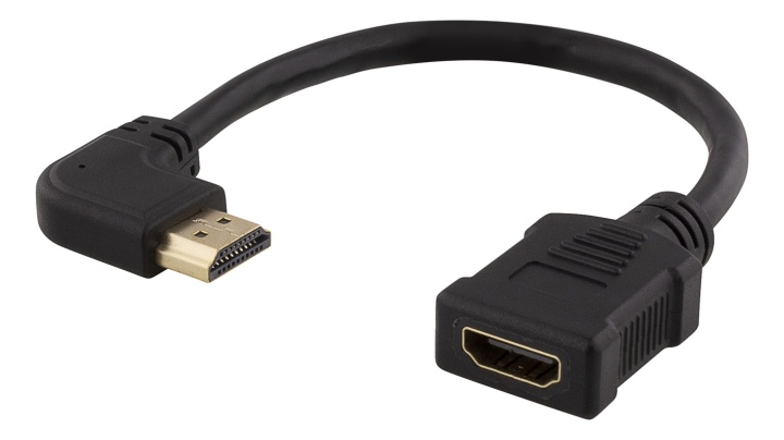DELTACO Flexibel HDMI-adapter, 0,2 m, vinklad höger, HDMI M/F, UHD, sv