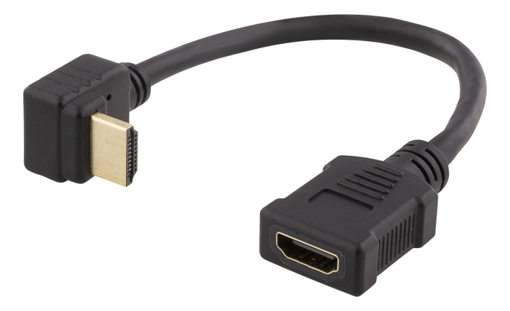 DELTACO Flexibel HDMI-adapter, 0,2 m, vinklad ner, HDMI M/F, UHD, svar