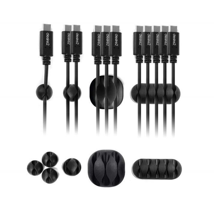 Desire2 Kabelclips Tidy 10pack Svart 4x1 kabel, 2x2 kablar, 2x3 kablar, 2x4 kablar