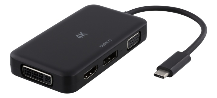 DELTACO USB-C till HDMI/DP/DVI/VGA-adapter, 4K, DP Alt Mode