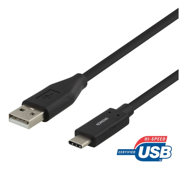 DELTACO USB-C till USB-A kabel, 1m, 3A, USB 2.0