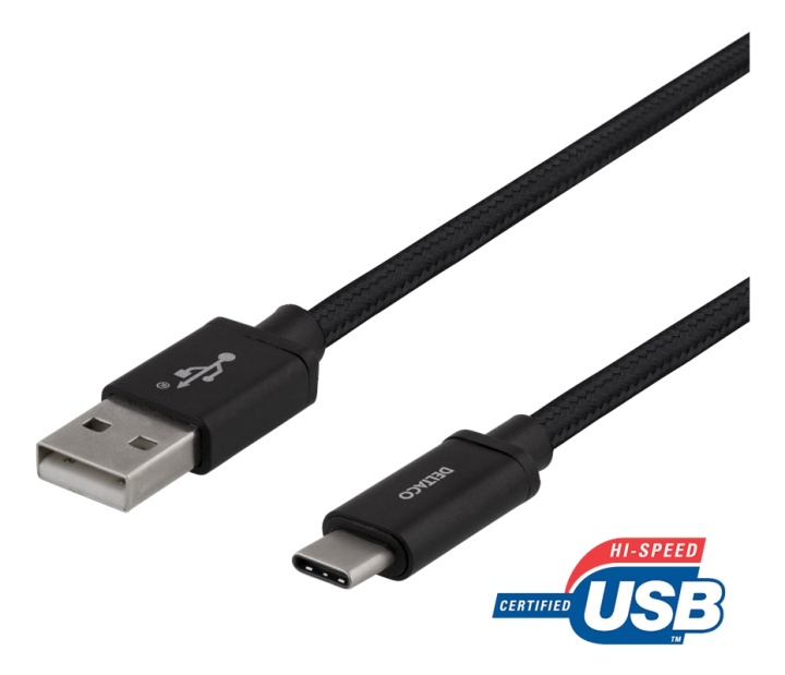 DELTACO USB-A till USB-C-kabel, 1m, USB 2.0, flätad