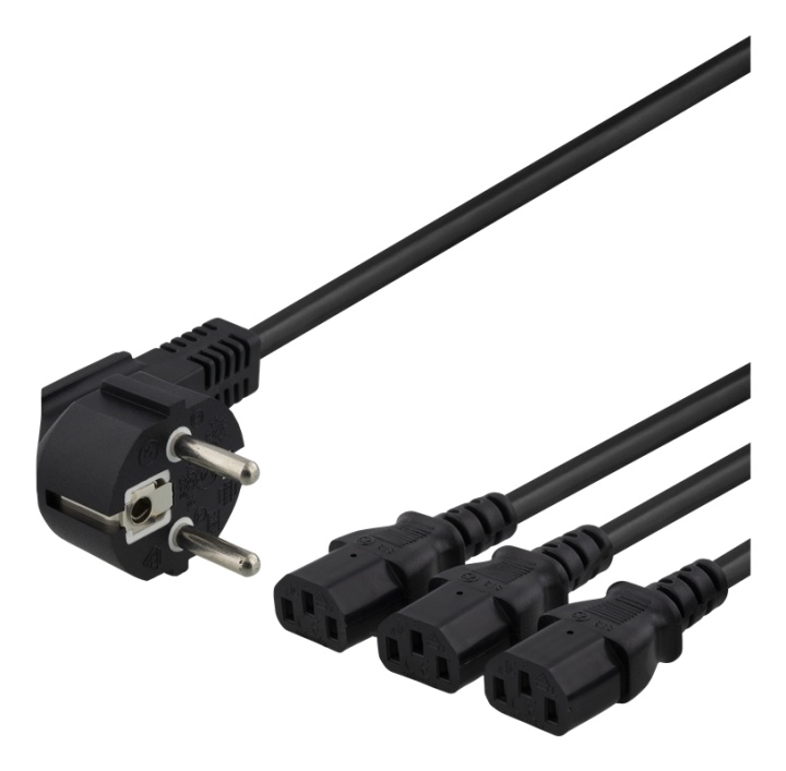 DELTACO apparat-Y-kabel, 3-vägs CEE 7/7-3xIEC C13, 1m+2m
