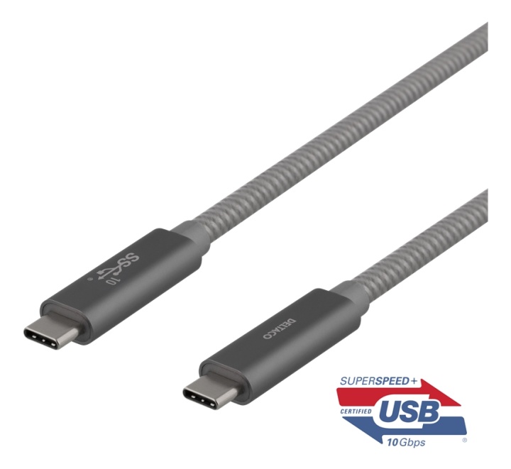 DELTACO USB-C SuperSpeed-kabel, 1m, USB 3.1 Gen 2, 10 Gbps, 100W, rymd