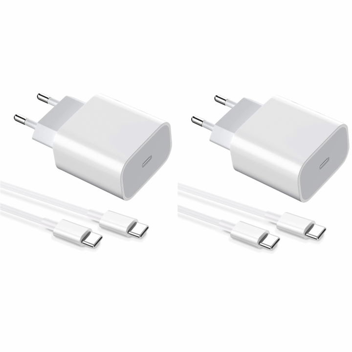 2-pakningslader for iPhone 15 / 16/ 17 / Android 20W med USB-C til USB-C - hurtiglader