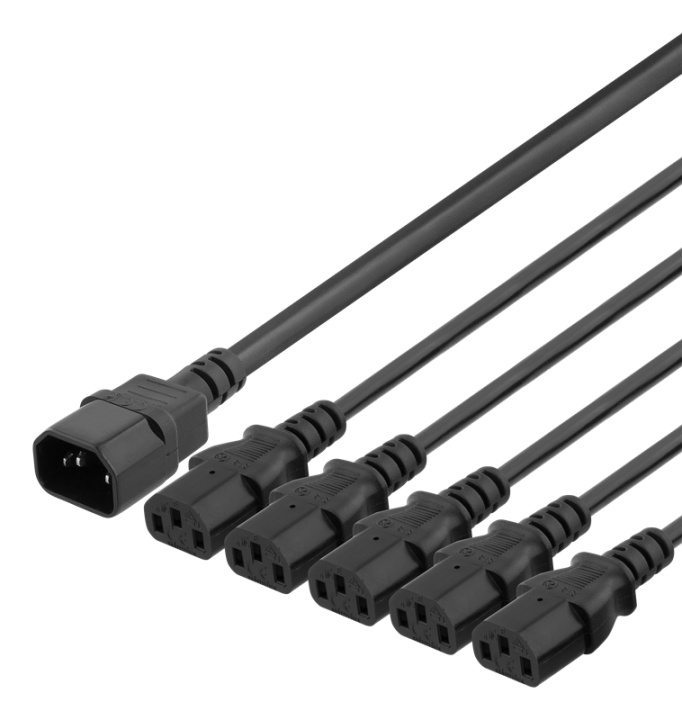 DELTACO Apparatkabel IEC C14 - 5x IEC C13, 2m, 10A/250V, Y-Splitter, s