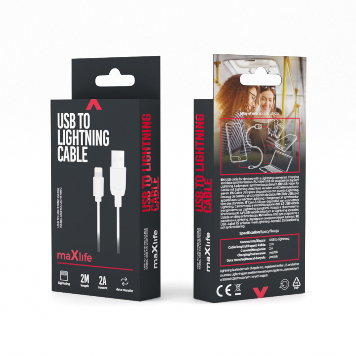 Maxlife kabel USB - Lightning 2,0 m 2A