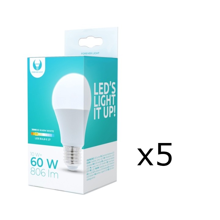 LED-Lampa E27, A60, 10W, 230V, 3000K 5-pack, Varmvitt