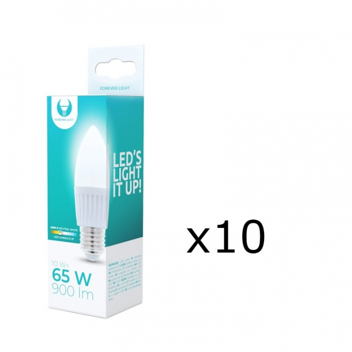 LED-Lampa E27, C37, 10W, 230V, 4500K, Keramisk 10-pack, Vit neutral