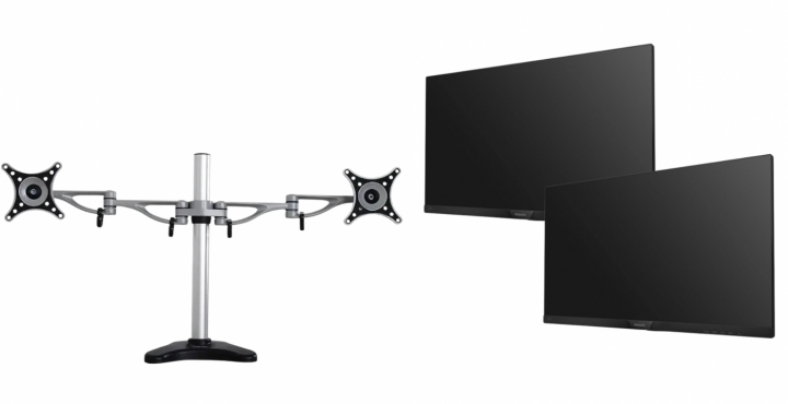 Dual-monitor skrivbordsfäste och två skärmar från Philips Pre-owned, Klass B