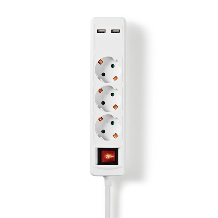 Nedis Gren kontakt | Jordad kontakt / Typ F (CEE 7/7) | 3-vägs | 1.50 m | 3680 W | 16 A | USB-anslutning