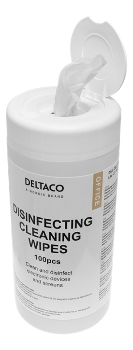 DELTACO Office Disinfecting cleaning wipes, 100pcs tube