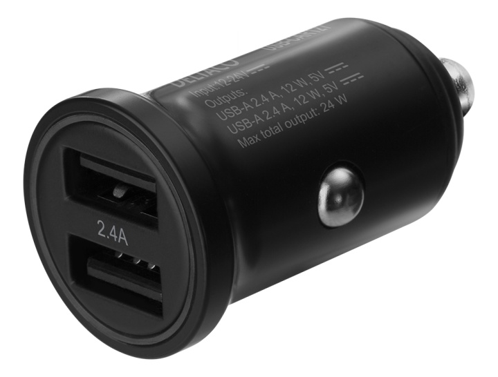 DELTACO 12/24 V USB-billaddare med dubbla USB-A portar, 24 W
