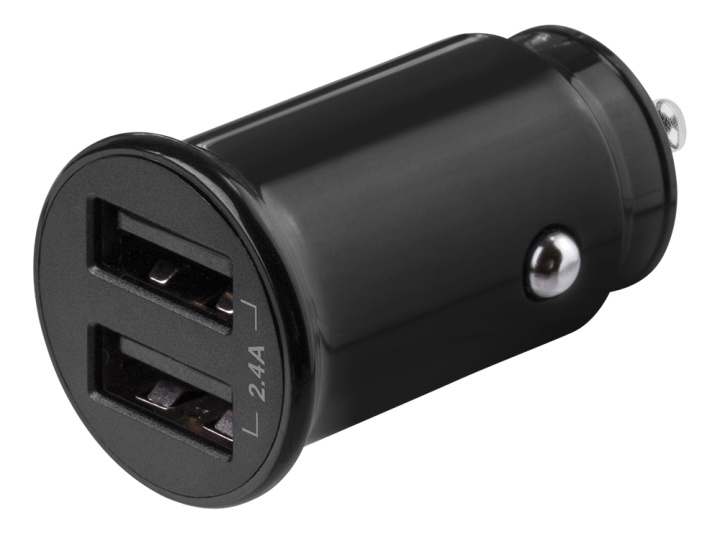 DELTACO 12/24 V USB-billaddare, dubbla USB-A portar, 2.4 A, 12 W, svar