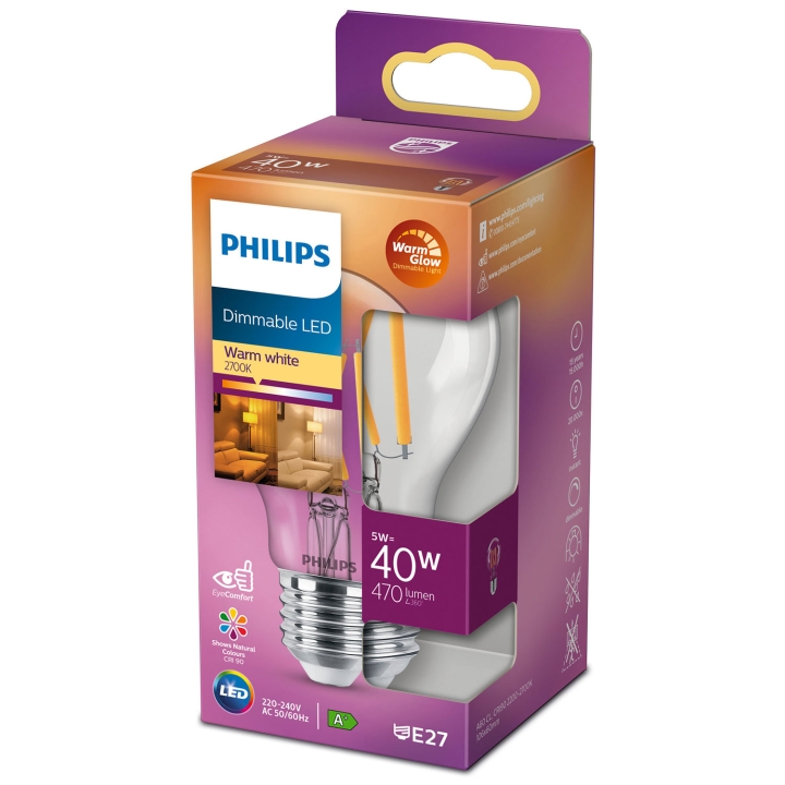 LED E27 Normal 40W Klar Dimbar WarmGlow 470lm