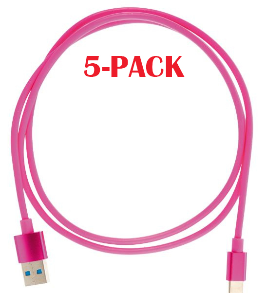 5-PACK kabel USB-A - USB-C 2,4A, 1 m, rosa