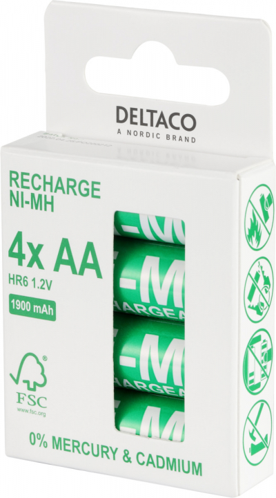 DELTACO Ultimate Ni-Mh uppladdningsbar, LR6/AA storlek, 1900mAh, 4-pack (SG)