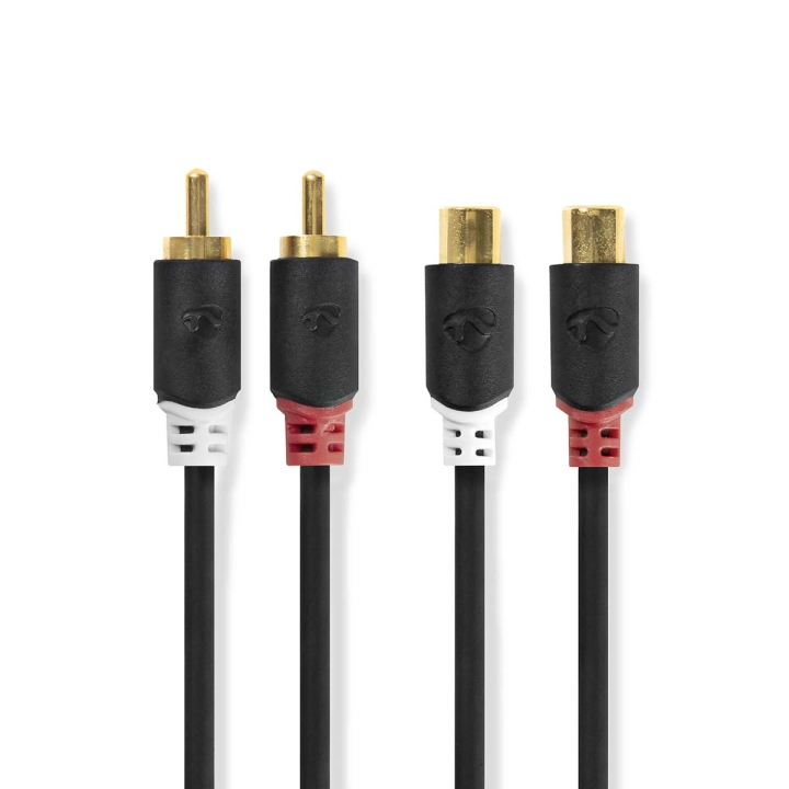 Nedis Stereoljudkabel | 2x RCA Hane | 2x RCA Hona | Guldplaterad | 2.00 m | Rund