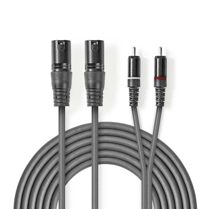 Nedis Balanserad ljudkabel | 2x XLR 3-Pin Hane | 2x RCA Hane | Nickelplaterad | 3.00 m | Rund | PVC
