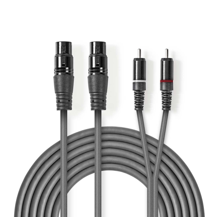 Nedis Balanserad ljudkabel | 2x XLR 3-Pin Hona | 2x RCA Hane | Nickelplaterad | 3.00 m | Rund | PVC