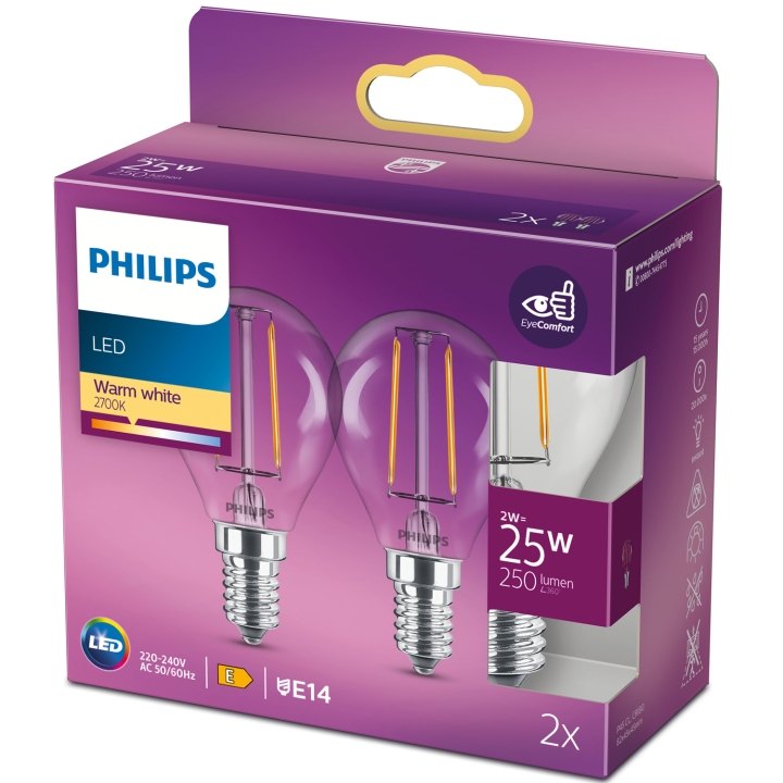 2-pack LED E14 Klot 2W (25W) Klar 250lm