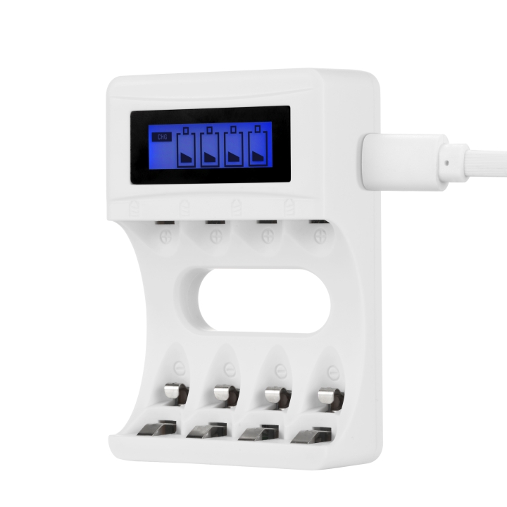 DELTACO Ultimate Ni-Mh USB laddare för AA/AAA batterier, display