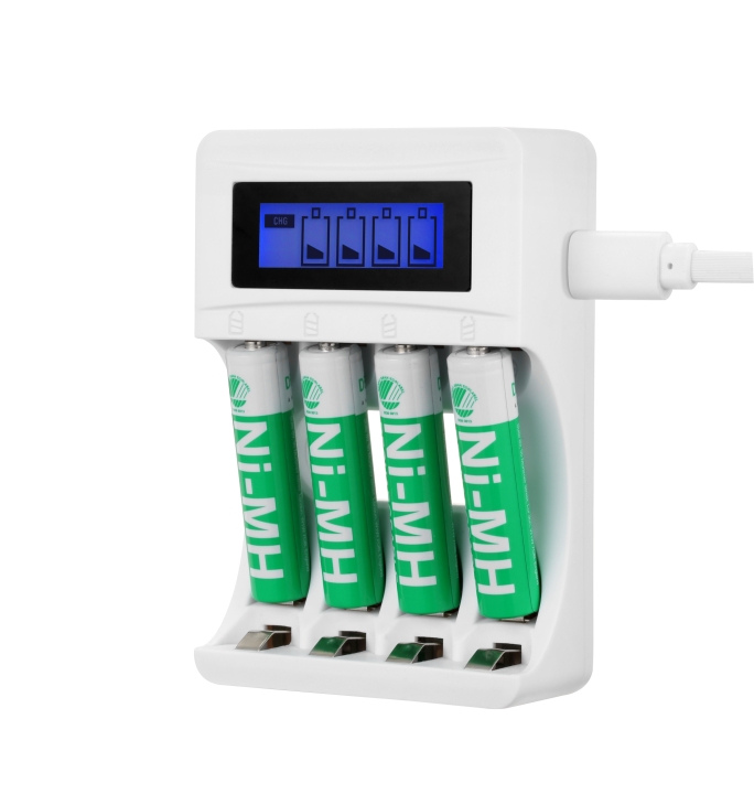 DELTACO Ultimate Ni-Mh USB laddare med 4 x AAA batterier