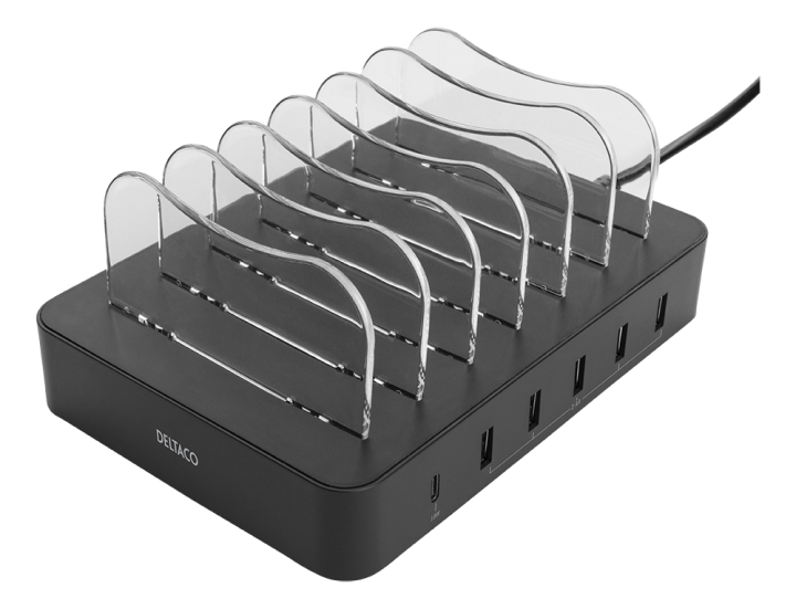 DELTACO USB charging station 5x USB-A, 1x USB-C PD, total 50 W
