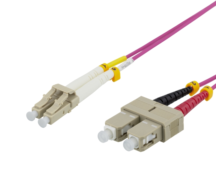 Deltaco OM4 Fiber cable, LC – SC, duplex, multimode, 50/125, 0,5m