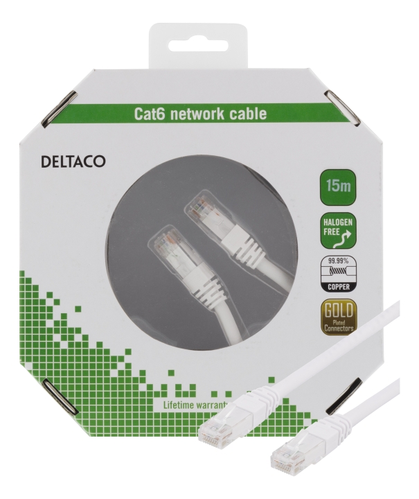 Deltaco U/UTP Cat6 patch cable, 15m, 250MHz, Delta, LSZH