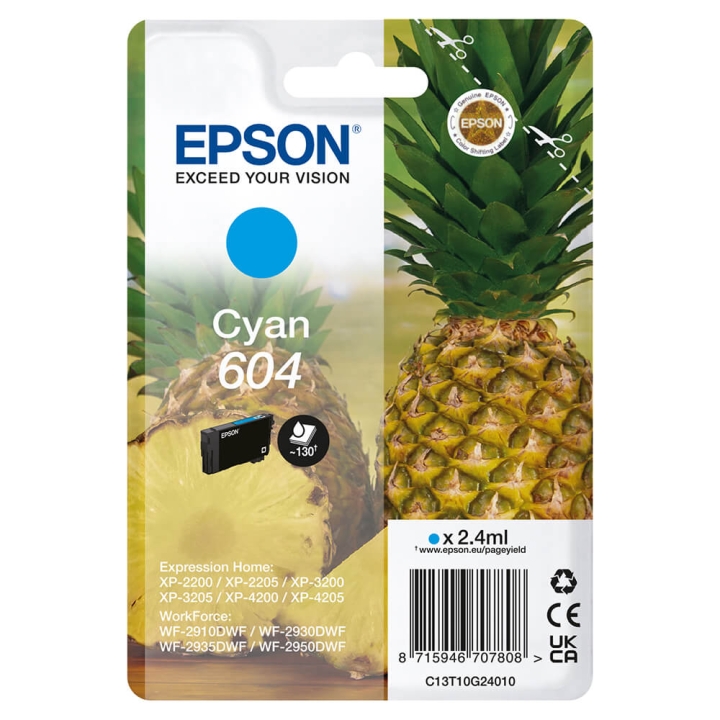 EPSON Bläck C13T10G24010 604 Cyan, Ananas