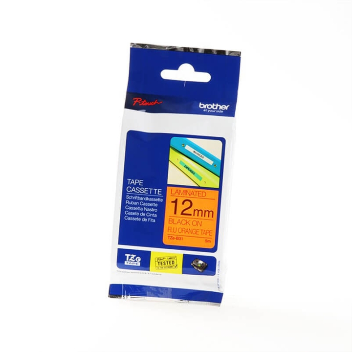 Brother Tape TZE-B31 12mm Svart på Fluorescerande
