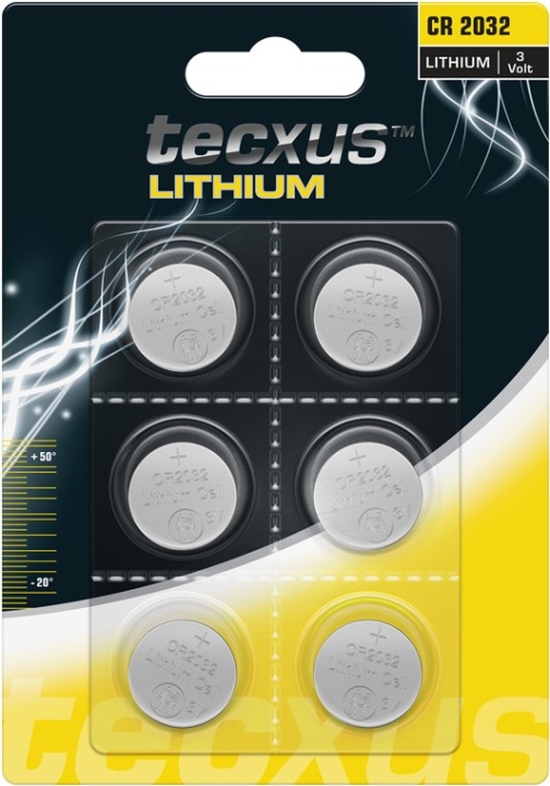 tecxus CR2032 batteri, 6 st. i blister litium-knappcell, 3 V