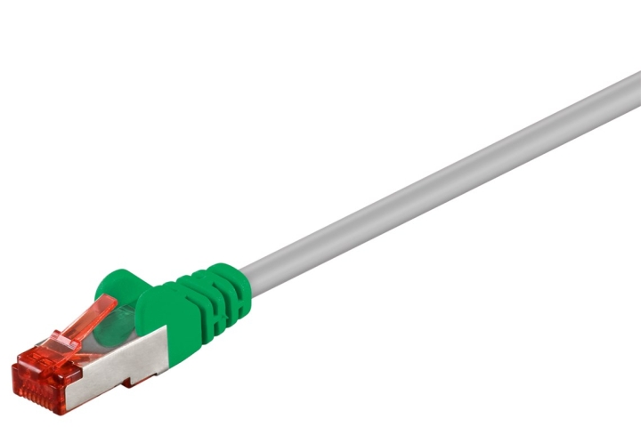 Goobay CAT 6 korsad patchkabel, S/FTP (PiMF), grå, grön, 1 m kopparledare (CU), halogenfri kabelhölje (LSZH)