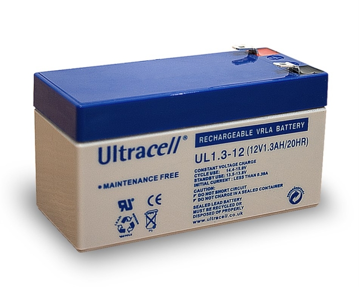 Ultracell Blybatteri 12 V, 1,3 Ah (UL1.3-12) Faston (4,8 mm) Blybatteri, VdS