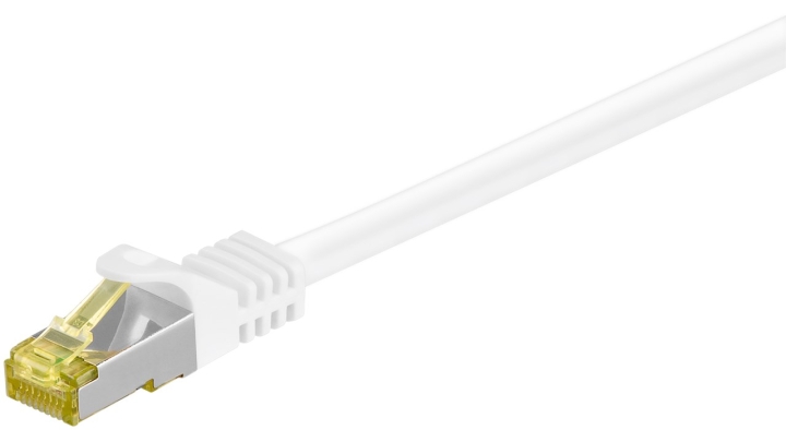 Goobay RJ45 patchkabel S/FTP (PiMF), 500 MHz, med CAT 7 råkabel, vit, 1 m LSZH halogenfri kabelhölje, koppar, RJ45-kontakt (CAT 6A)