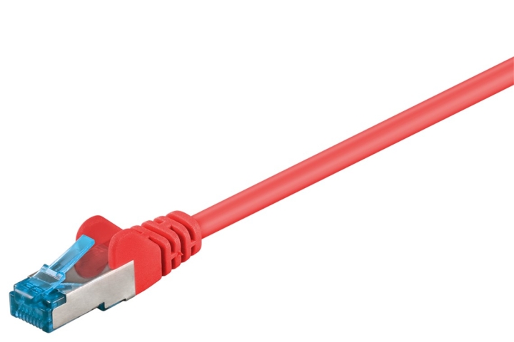 Goobay Patchkabel CAT 6A, S/FTP (PiMF), röd, 1 m opparledare (CU), halogenfri kabelhölje (LSZH)