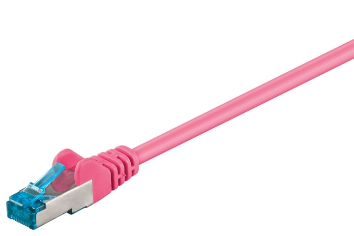 Goobay Patchkabel CAT 6A, S/FTP (PiMF), magenta, 3 m opparledare (CU), halogenfri kabelhölje (LSZH)