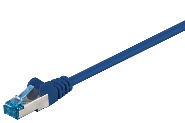 Goobay Patchkabel CAT 6A, S/FTP (PiMF), blå, 0,25 m opparledare (CU), halogenfri kabelhölje (LSZH)