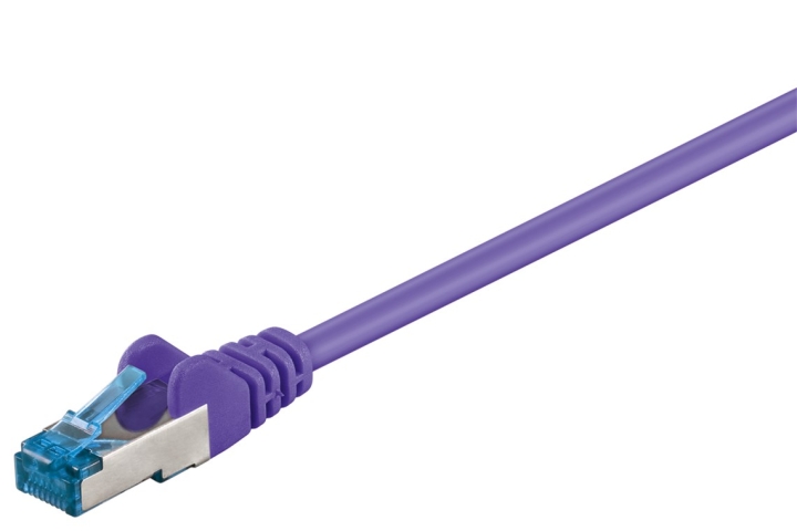 Goobay Patchkabel CAT 6A, S/FTP (PiMF), violett, 15 m opparledare (CU), halogenfri kabelhölje (LSZH)