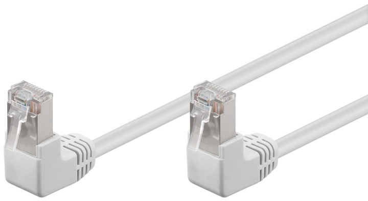 Goobay Patchkabel CAT 5e, 2x 90° vinklad, F/UTP, vit, 2 m kopparklädd aluminiumtråd (CCA), 2x RJ45-plugg 90 ° (8P8C)
