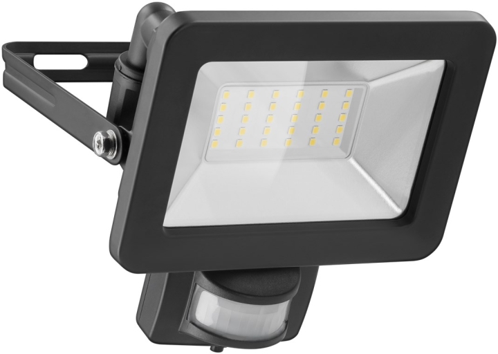 Goobay Utendørs LED-lyskaster, 30 W, med bevegelsesdetektor med 2550 lm, nøytralt hvitt lys (4000 K), PIR-sensor med PÅ/AV-funksjon og M16-kabelgjenno