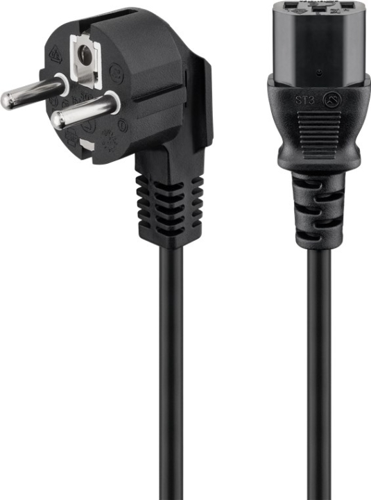 Goobay Kabel för anslutning av vinklad kall enhet, 1,8 m, svart Jordkontaktstift (typ F, CEE 7/7) > Uttag C13 (kall apparatanslutning)