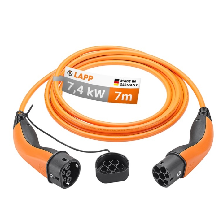 LAPP MOBILITY Laddkabel Typ 2, upp till 7,4 kW, 7 m, orange (5555934030) 32 A, 1-fas, för laddning av hybrid- och elbilar med Typ 2-anslutning