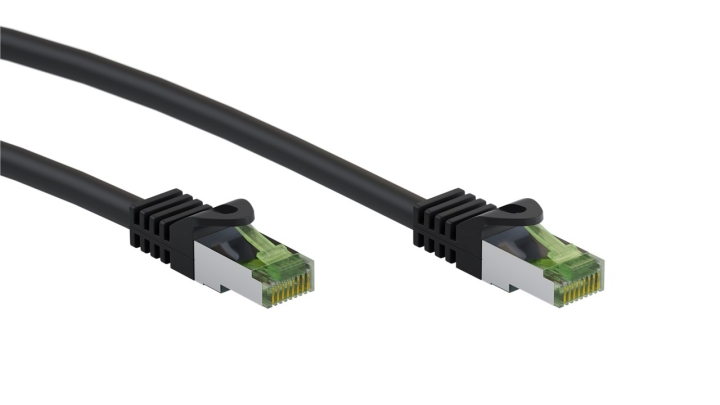 Goobay GHMT-certifierad CAT 8.1 patchkabel, S/FTP (PiMF), svart kopparledare, LSZH halogenfri kabelhölje, 1 m