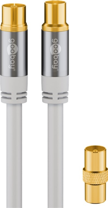 Goobay TV-antennkabel (135 dB), 4x skärmad guldpläterad, koaxial-uttag > koaxial-plugg, 10 m