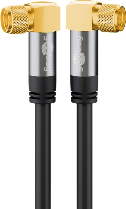 Goobay SAT-antennkabel (135 dB), 4x skärmad guldpläterad, F-plugg 90° > F-plugg 90°, 5 m