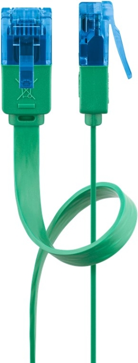 Goobay CAT 6A platt patchkabel, U/UTP, grön kopparledare (CU), 0.5 m