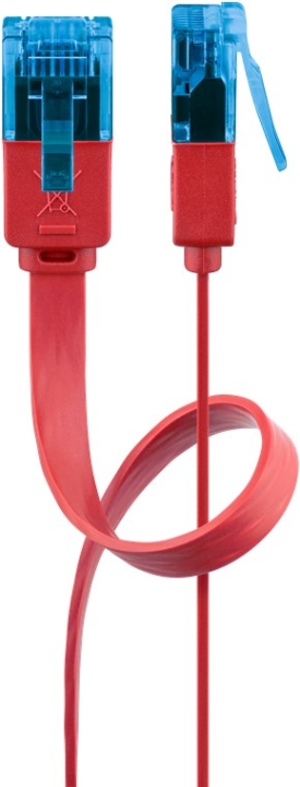 Goobay CAT 6A platt patchkabel, U/UTP, röd kopparledare (CU), 0.5 m